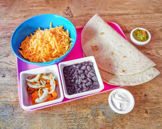 Do-It-Yourself Large Quesadilla Kit:  Vegetables, Beans & Cheese with 2 Dipping Salsas, Tortilla Chips & Guacamole