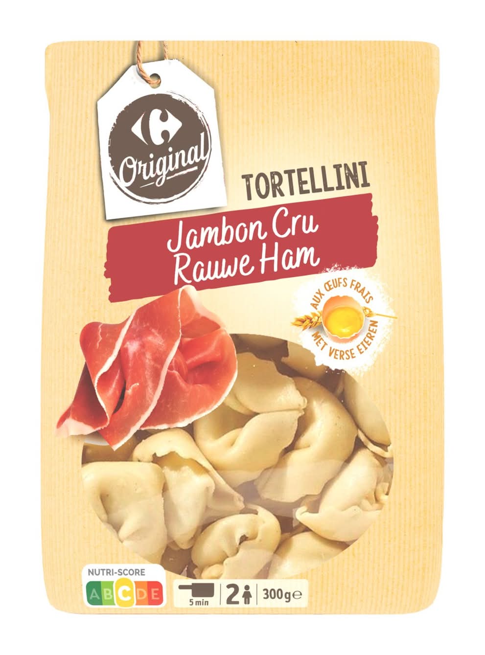 Carrefour - Pâtes fraîches tortellini, jambon cru (300g)