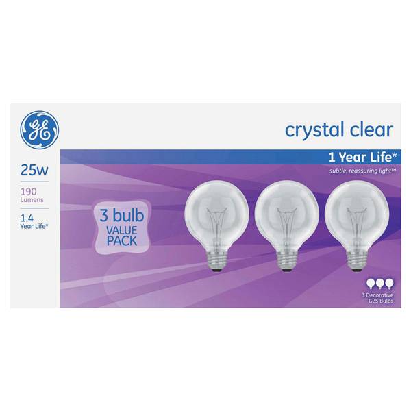 Incandescent 25w G25 Crystal Clear Globe Soft White Dimmable Light Bulb 3-pack