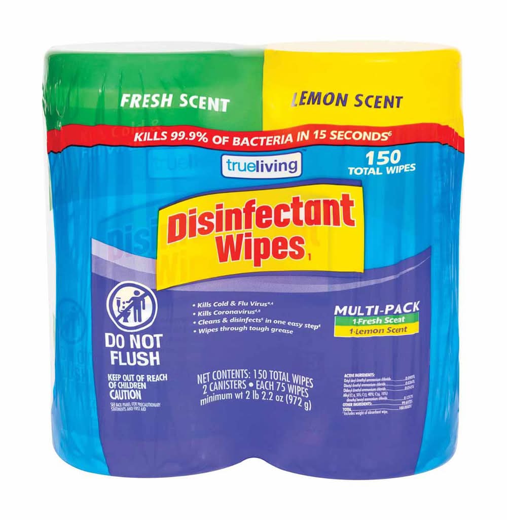 True Living Disinfectant Wipes Fresh And Lemon Scent Multi-Pack 2 Ct
