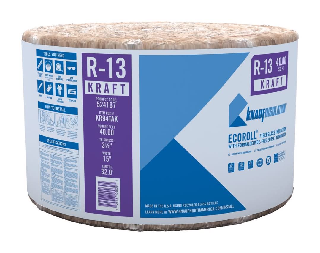 Knauf Ecoroll 15 In. W X 32 Ft. L X 3.5 In. R-13 Kraft Faced Fiberglass Insulation Roll 40 Sq Ft