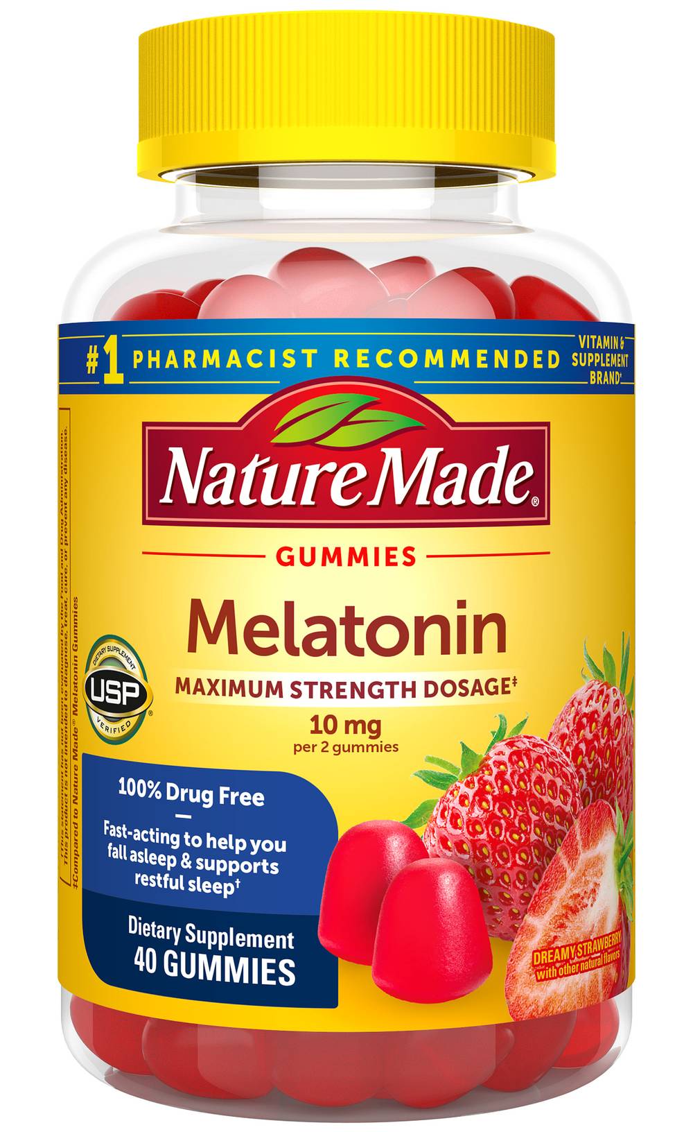 Nature Made Melatonin Maximum Strength Gummies 10 mg, Strawberry (40 ct)