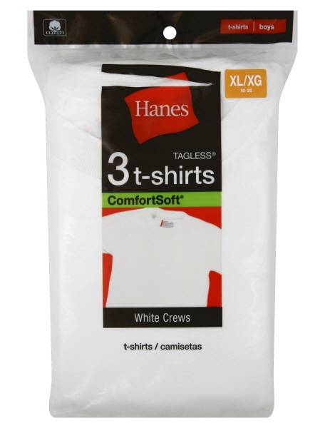 Hanes T-Shirts, XL,XG, White (3 ct)