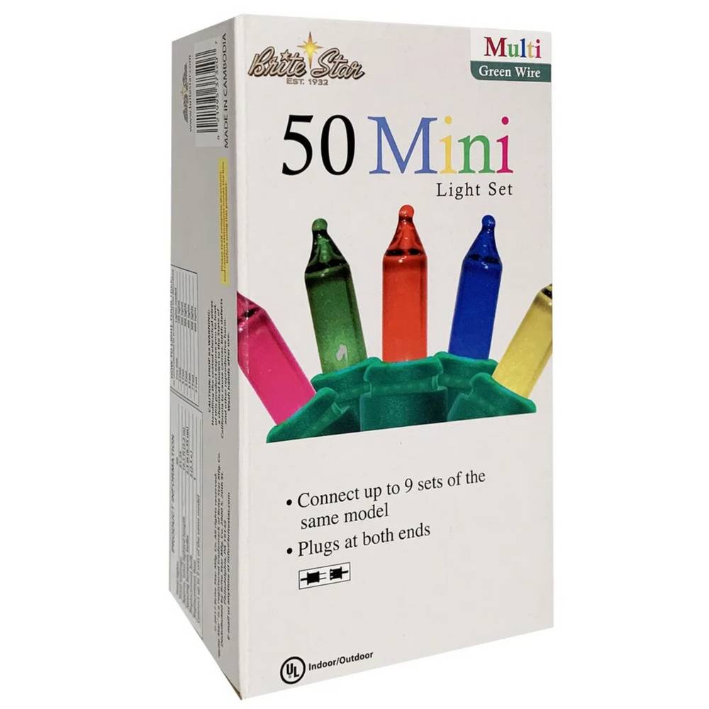 Brite Star Straight Line Mini Light Set - Multi Color, Green Wire, 50 Ct