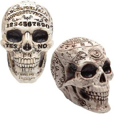 SCS Direct Halloween Zodiac & Spirit Board Skulls- 2 Pk, Human Skeleton Head Sculpture - Indoor Decor for Parties, Haunted Houses, Gothic Aesthetic