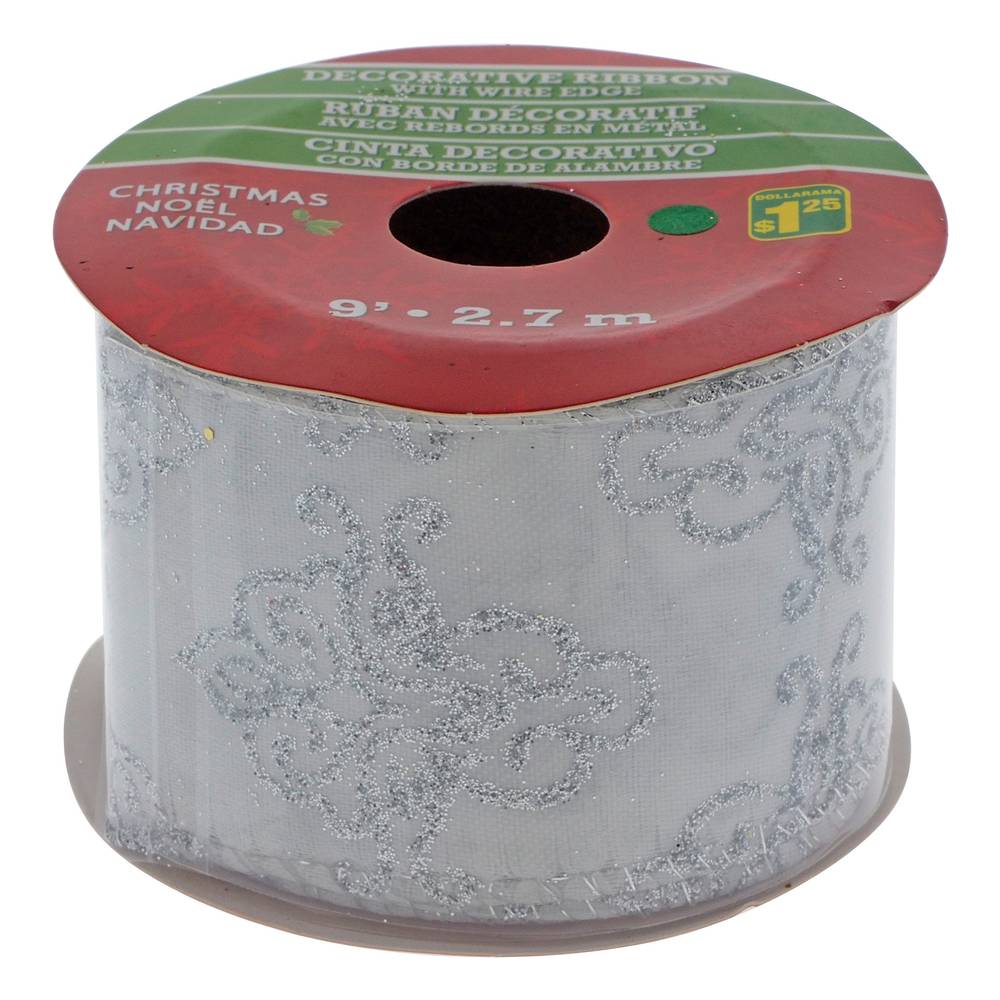 Dollarama Noël ruban en tissu brodures argentées - Delivery in