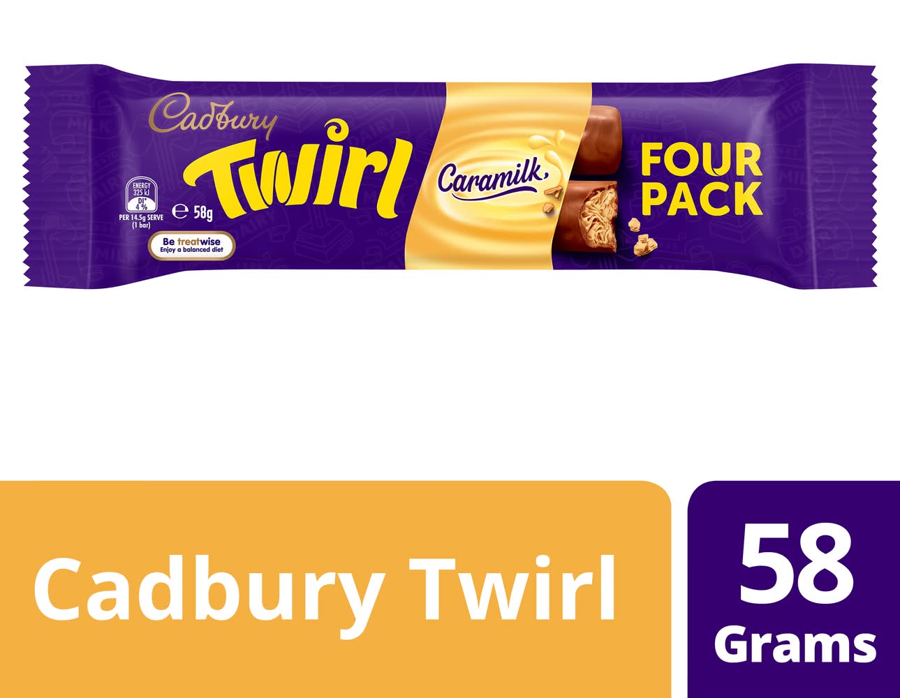 Cadbury Twirl Chocolate, Caramilk (58g, 4 pack)