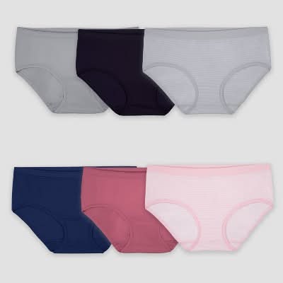 Fruit of the Loom 360 Stretch Seamless Hipster Underwear, Women, 5, Assorted (6 ct)