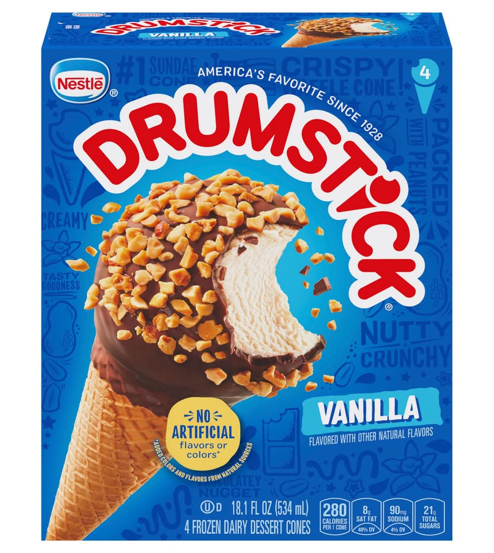 Drumstick Original Vanilla Sundae Cones, 4 Count