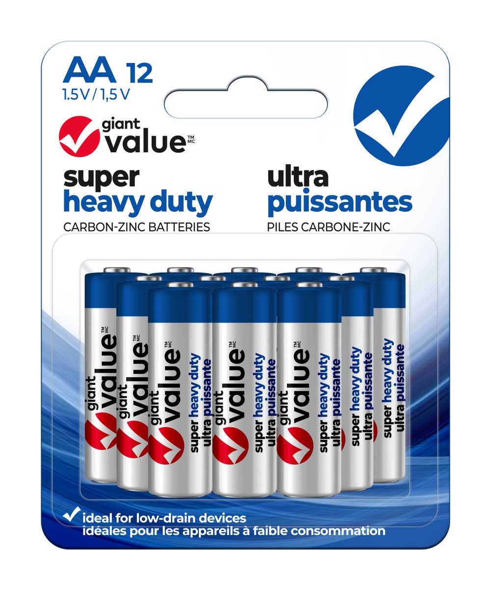 Giant Value Super Heavy Duty Aa Batteries 1.5 V, AA (12 ct)