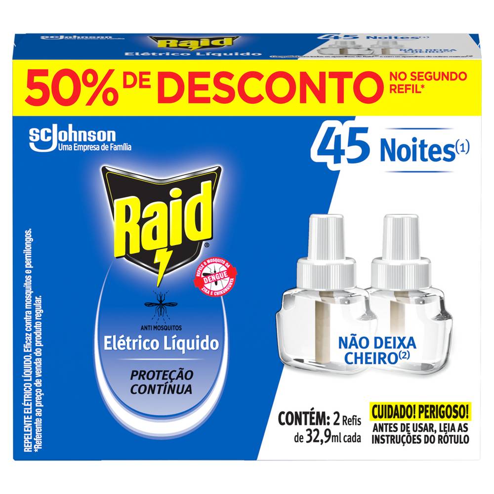 Raid refil repelente elétrico líquido (2 un, 32,9 ml)