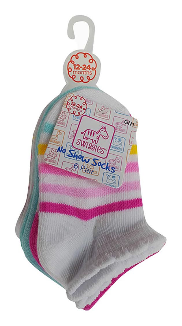 Swiggles No Show Socks Rainbow 12-24 Months - 6 Ct