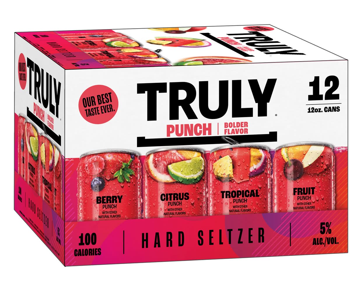 Truly Punch Hard Seltzer Variety pack, Berry-Citrus-Tropical-Fruit (12 x 12 fl oz)