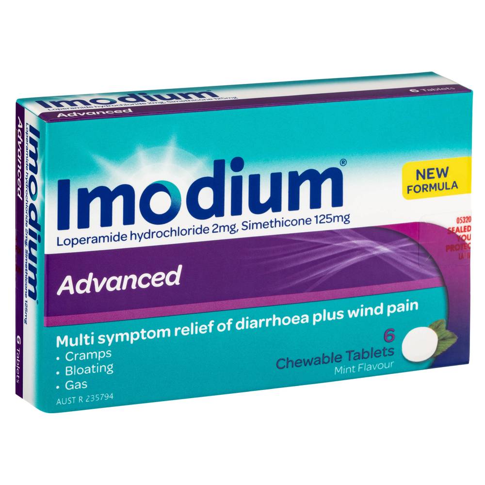 Imodium Advanced Diarrhoea Pain Relief Chewable Tablets, Mint (6 pack)