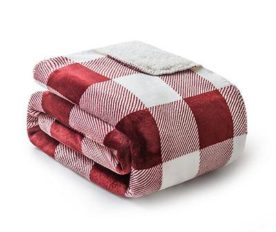 Broyhill Red & White Buffalo Check Velvet & Sherpa Throw