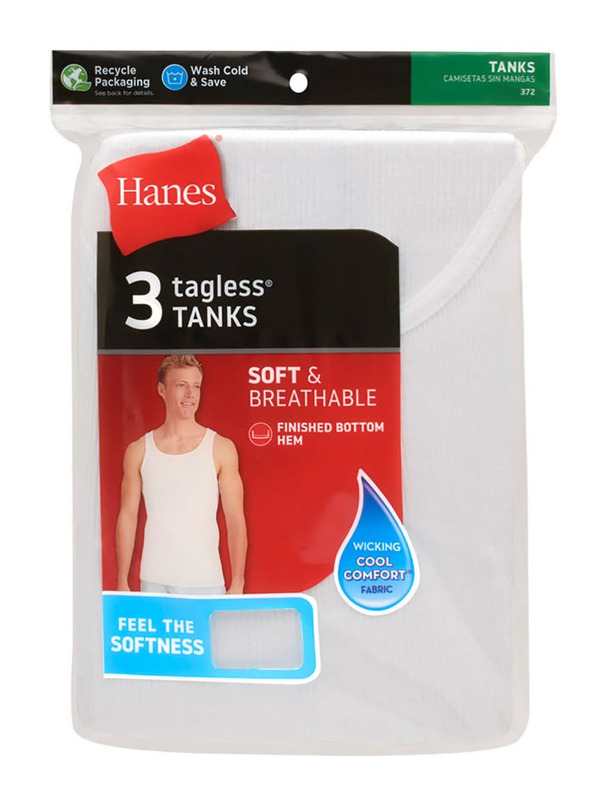 Hanes Men'S Tagless Tanks Ribbed White Tank Top Undershirts Extra Large 3 Pk