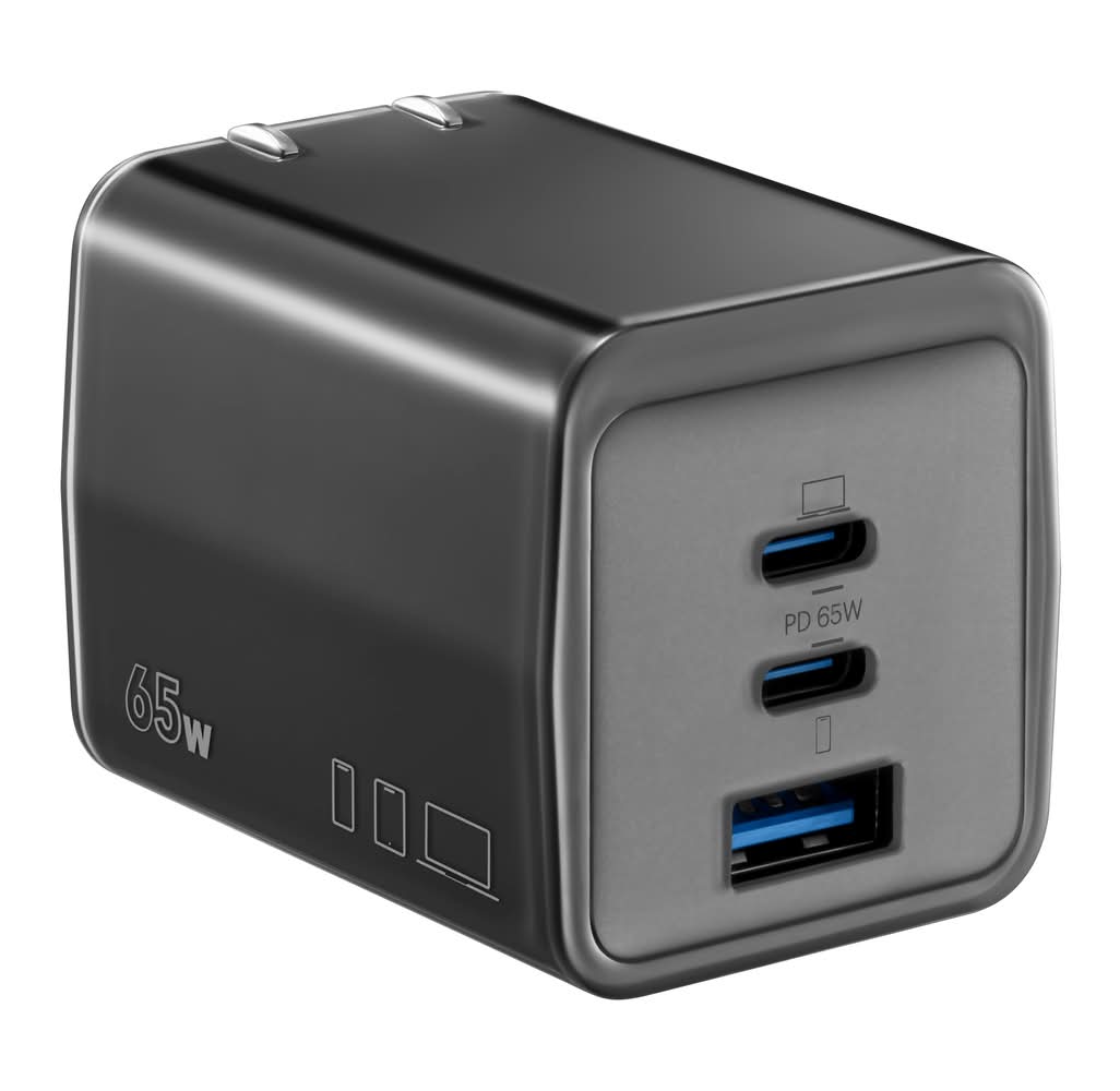 Insignia™ - 65W 3-Port USB-C/USB Wall Charger for Smartphones, Tablets and More - Black