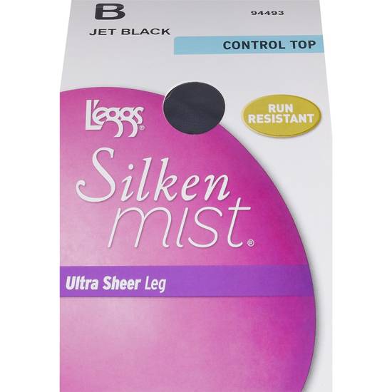 L'eggs Silken Mist Ultra Sheer Control Top Pantyhose, Jet Black, Size B