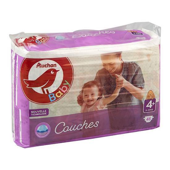 Couches taille 4+ (9-20kg) AUCHAN BABY 46 couches