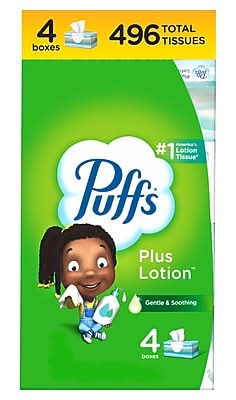 Puffs Plus Lotion Facial Tissues, 2-ply, 124 Tissues/Box, 4/Pack (58600)