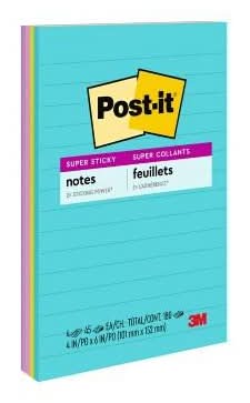 Post-It Lined Super Sticky Notes, 4 in x 6 in", Supernova Neons (4 ct)