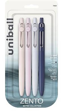 uni-ball ZENTO Retractable Gel Pen, Medium Point, 0.7mm, Black Ink, 4/Pack (70662)