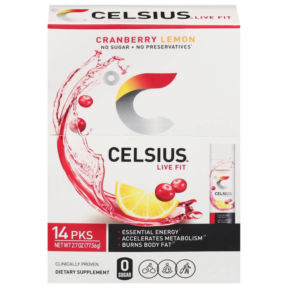 Celsius Live Fit Dietary Supplement Drink, Cranberry-Lemon (2.7 oz, 14 ct)