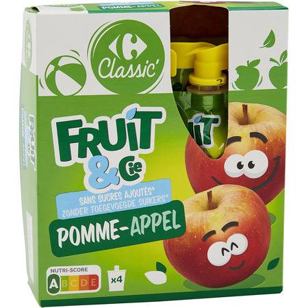 Compotes pomme s/sucres ajoutés Carrefour Classic' - les 4 gourdes de 90g