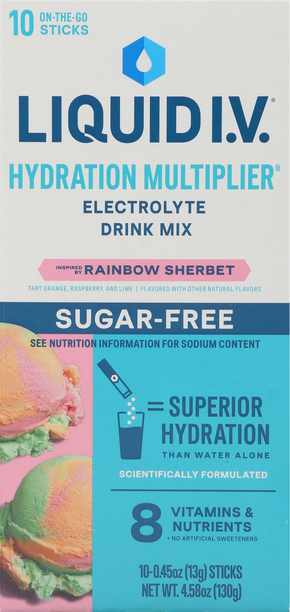 Liquid I.V. Hydration Multiplier Electrolyte Drink Mix, Rainbow Sherbet (10 x 0.45 oz)