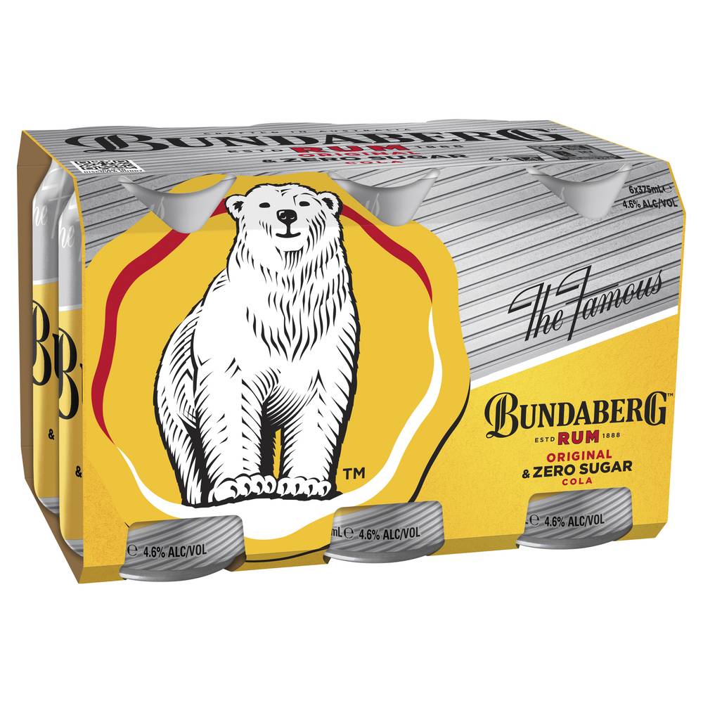 Bundaberg Zero Sugar & Cola Can 375mL X 6 pack