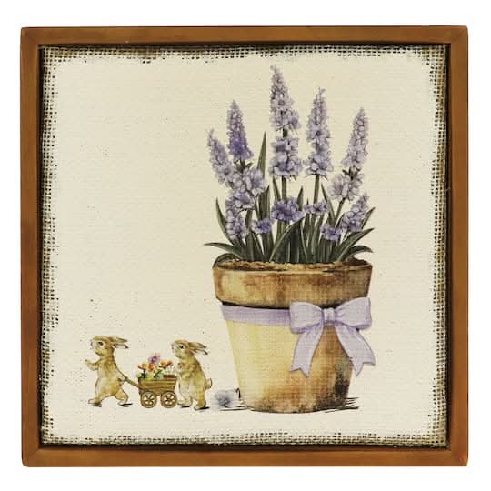 6" Lavender With Bunny Gardeners Tabletop Canvas Block By Ashland