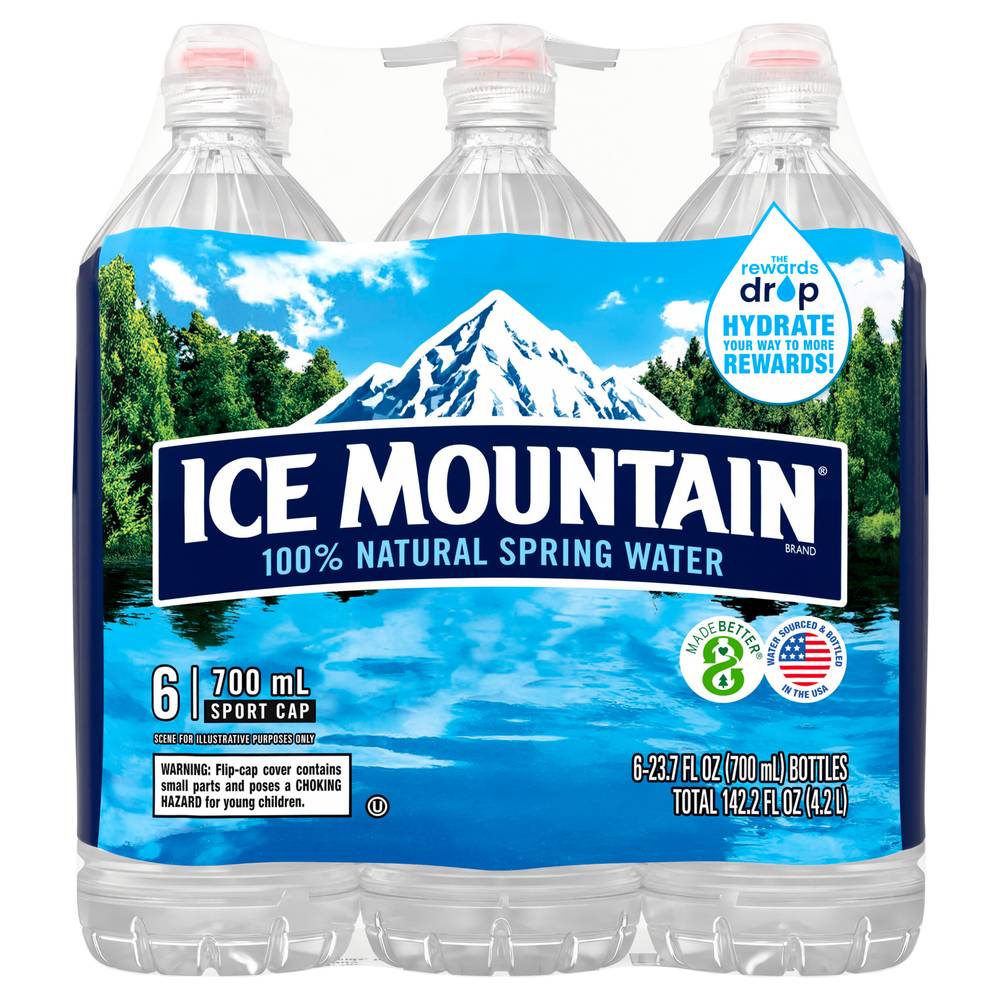 Ice Mountain 100% Natural Spring Water (6 x 23.7 fl oz)