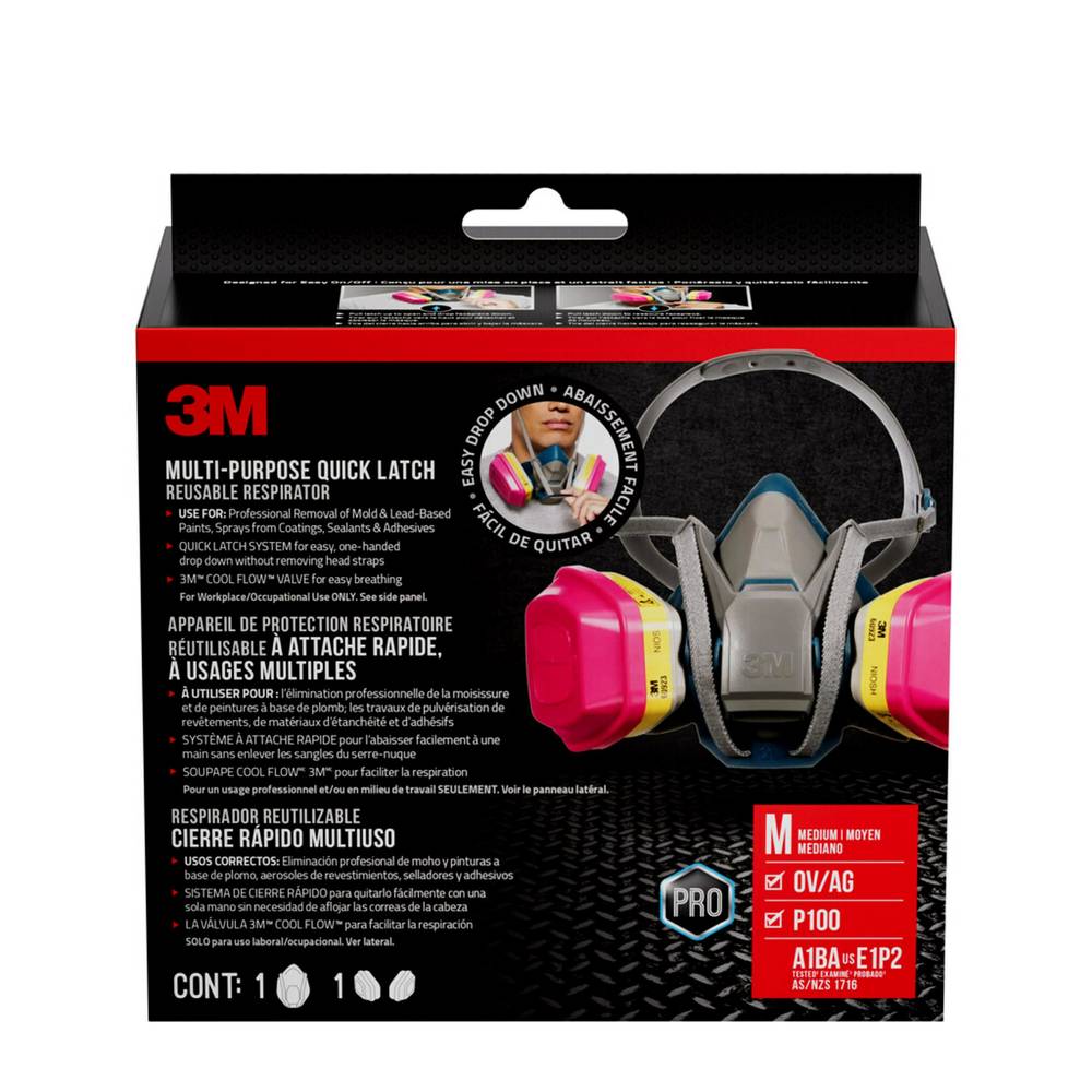 3M Quick Latch Respirator with Cool Flow Valve Grey Reusable P100 Chemical Half Face Respirator | 65023QLH1-DC