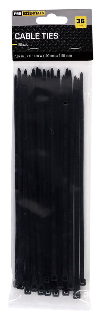 Pro Essentials Cable Ties Black 36 Ct