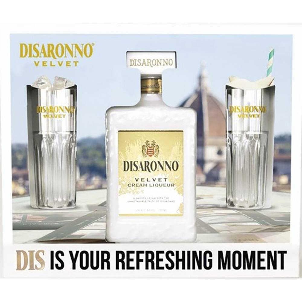Disaronno Velvet Cream Liqueur With 2 Glasses Gift Set (750 ml, 3 ct)