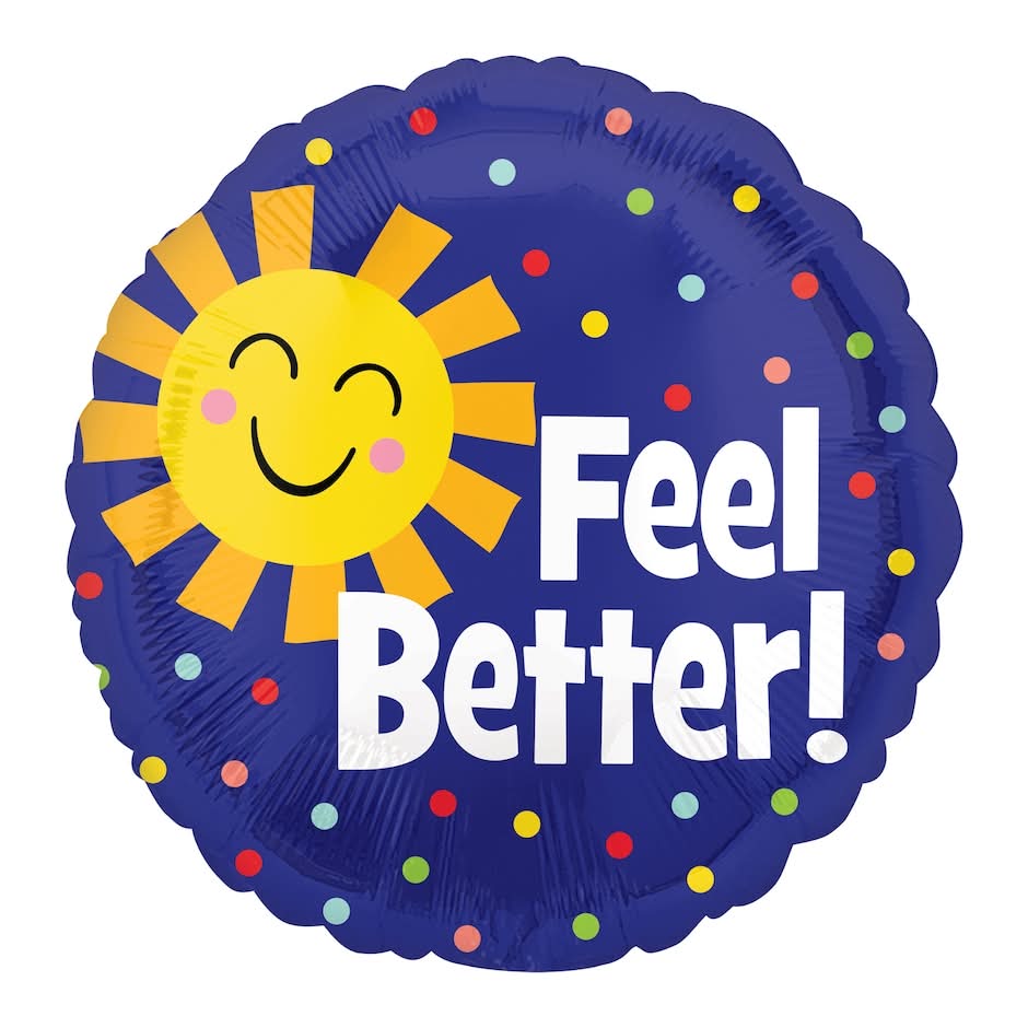 Round Shape Feel Better Sunshine Balloon Ages 3+year, 18x18 in, Assorted