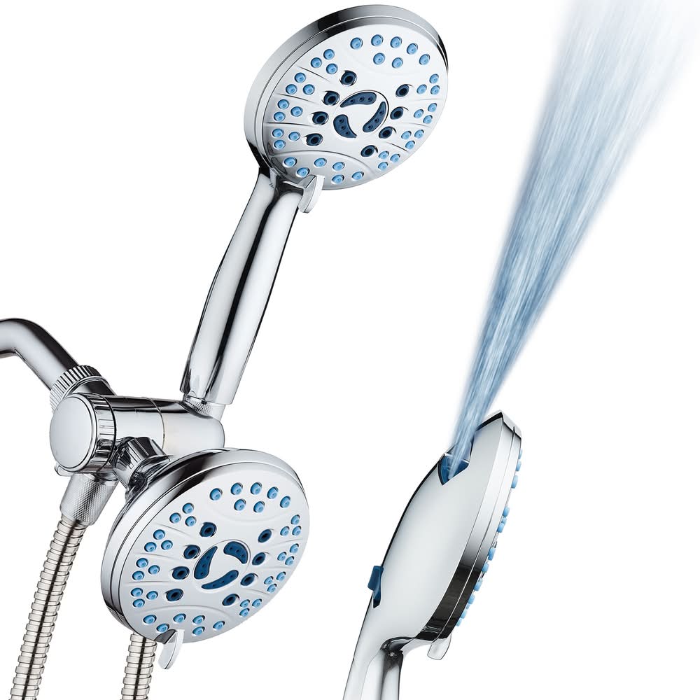 AquaCare 50 -Spray Chrome 4.5-in Round Shower Head with Handheld Combo 2.5 GPM
