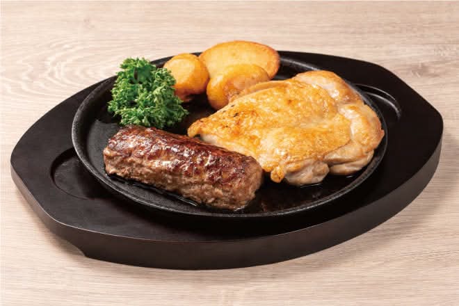 【D3】BEEFハンバーグ＆米どりのグリル～選べるソース