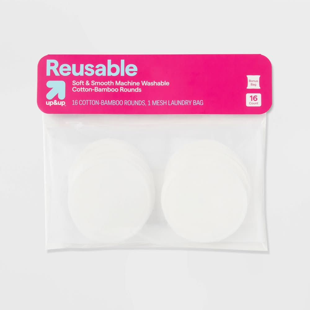 up&up Reusable Make Up Removing Cotton Rounds With Washable Bag, White (16 ct)