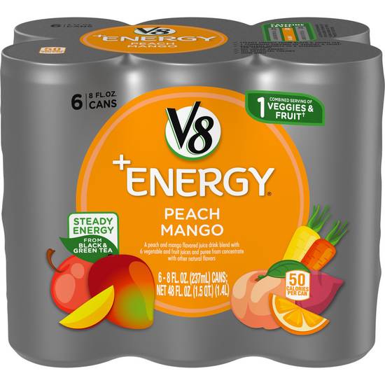 Order V8 Beverage Blend Vegetable & Fruit Peach Mango (8 oz x 6 ct) food online from Rite Aid store, Shawnee on bringmethat.com
