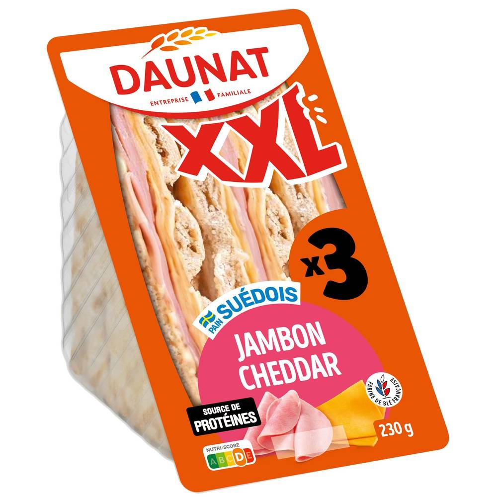 Sandwichs suédois jambon cheddar DAUNAT - la barquette de 3 - 230 g