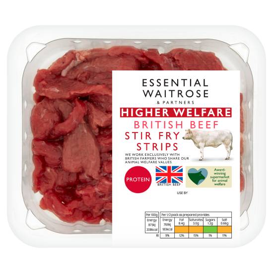 Essential Waitrose & Partners Higher Welfare British Beef Stir Fry Strips