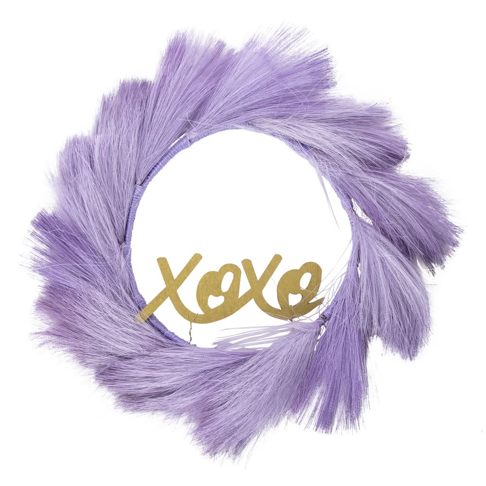 Valentine Faux Pampas Wreath With Quote 12in Purple