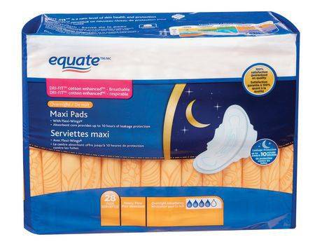 Maxi serviettes absorbantes de nuit (28 unités) - equate overnight absorbency maxi pads (28 pads)