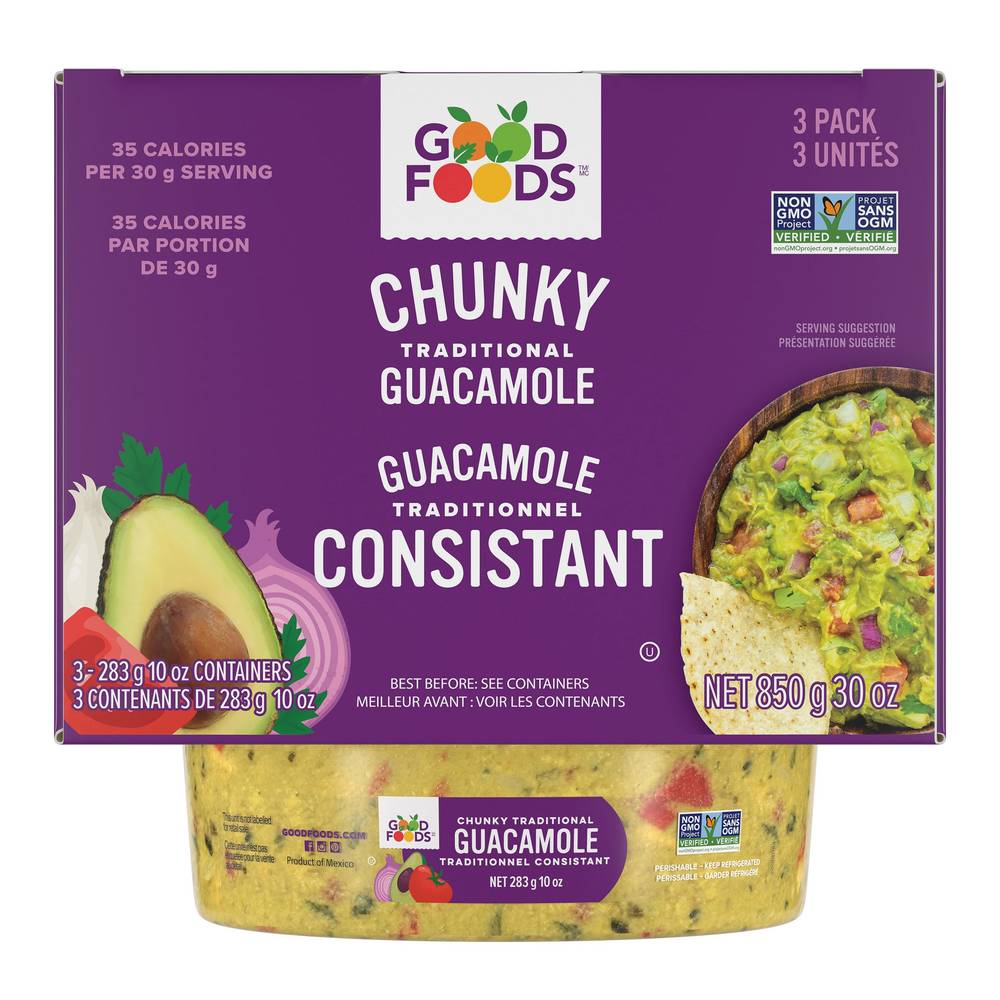 Good Foods - Guacamole En Gros Morceaux, 3 X 283 G (10 Oz)