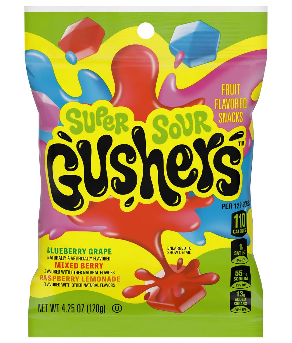 Gushers Super Sour Fruit Flavored Snacks, Blueberry Grape-Mixed Berry-Raspberry Lemonade (4.25 oz)