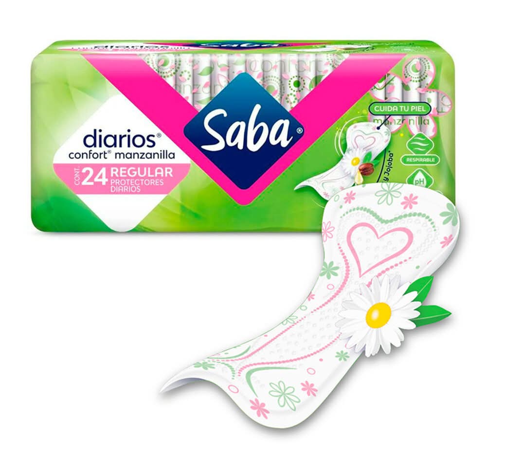 Saba · Pantiprotectores diarios regular con manzanilla (24 un)