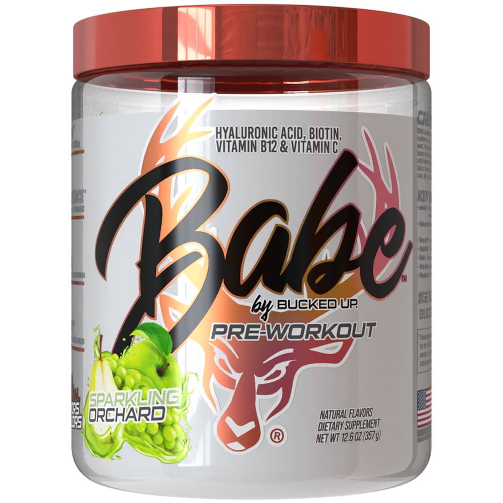 Babe Pre-Workout With Hyaluronic Acid, Biotin, Vitamin B12 & Vitamin C - Sparkling Orchard (12.6 Oz./ 30 Servings)