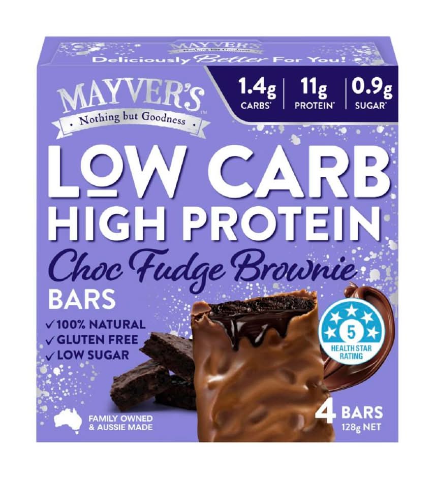 Mayver's Low Carb High Protein Bars, Choc Fudge Brownie (128g, 4 pack)
