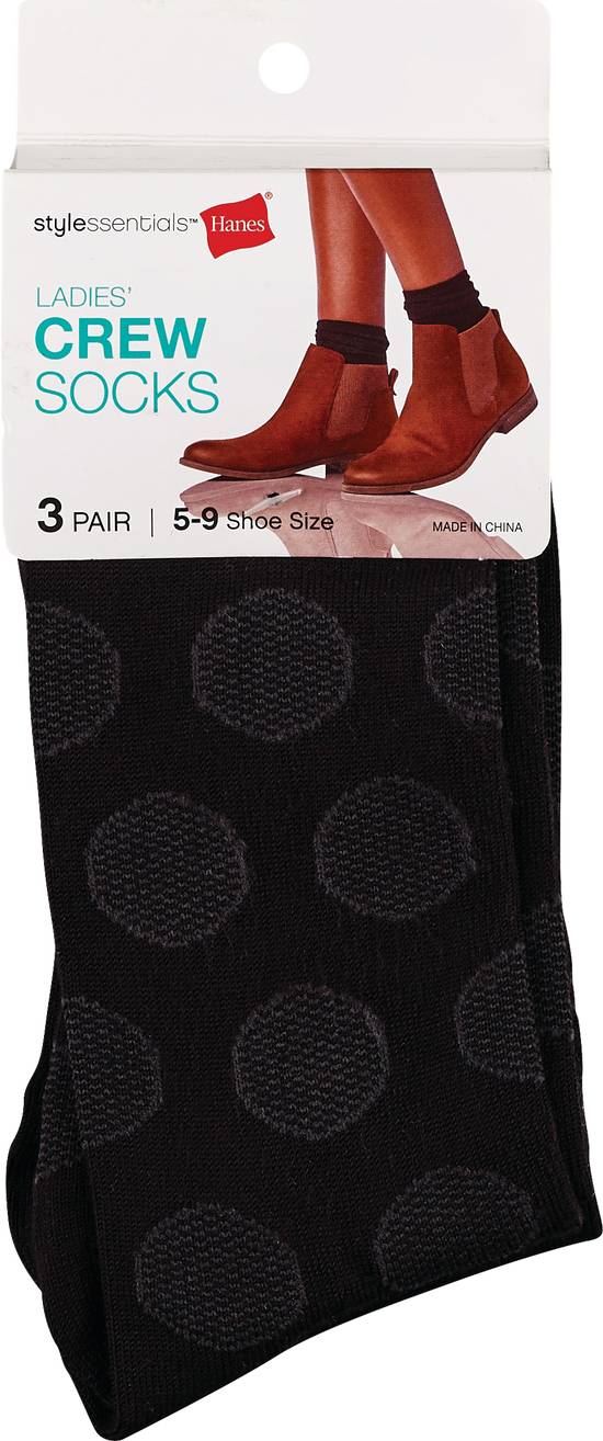 Style Essentials by Hanes Ladies' Crew Socks Size 5-9, Assorted Black Pack, 3 ct